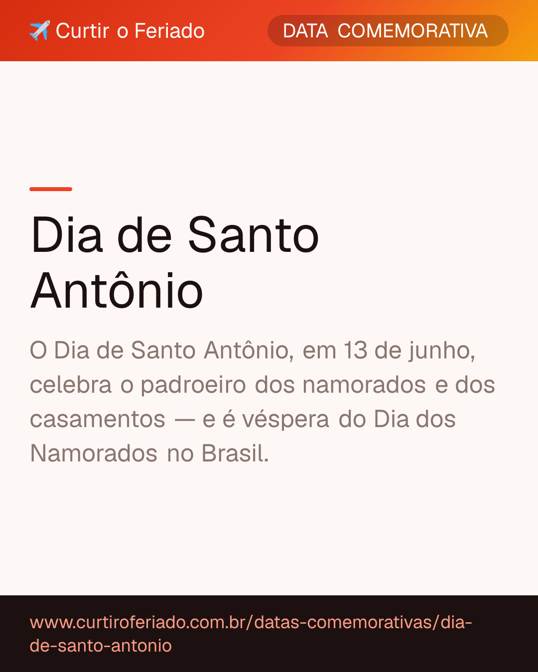 Dia de Santo Antônio — Curtir o Feriado (https://www.curtiroferiado.com.br/datas-comemorativas/dia-de-santo-antonio)
