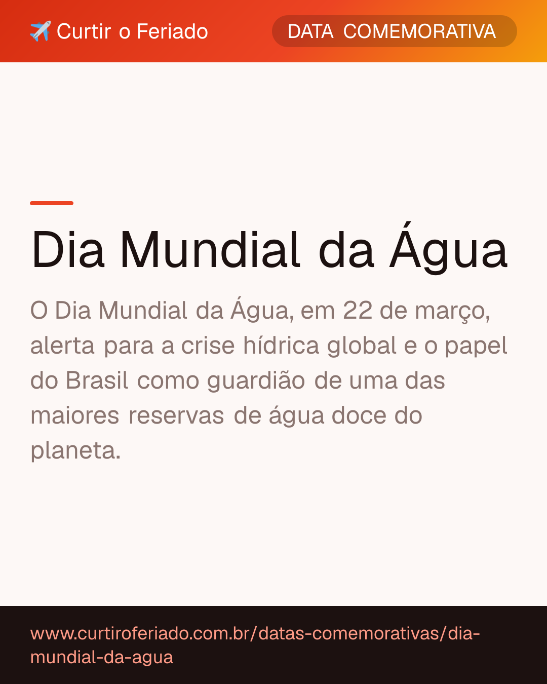Dia Mundial da Água — Curtir o Feriado (https://www.curtiroferiado.com.br/datas-comemorativas/dia-mundial-da-agua)