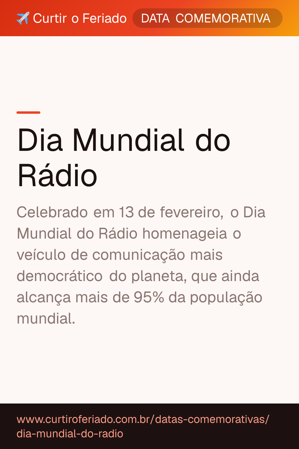 Dia Mundial do Rádio — Curtir o Feriado (https://www.curtiroferiado.com.br/datas-comemorativas/dia-mundial-do-radio)