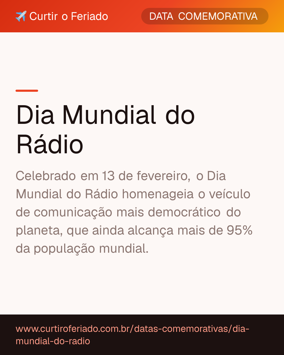 Dia Mundial do Rádio — Curtir o Feriado (https://www.curtiroferiado.com.br/datas-comemorativas/dia-mundial-do-radio)